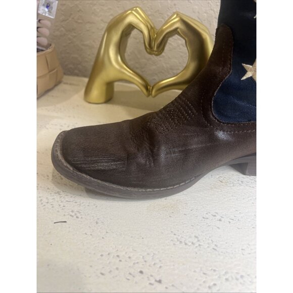 ROPER COWBOY BOOT BROWN FAUX LEATHER WITH AMERICAN FLAG UPPER Size 8 - Picture 10 of 14